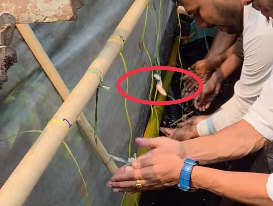 A bamboo-based water supply system used for handwashing at a wedding reception in Khasi Village, Dosdawa, Karimganj district of Assam, showcasing a sustainable setup made from natural materials.