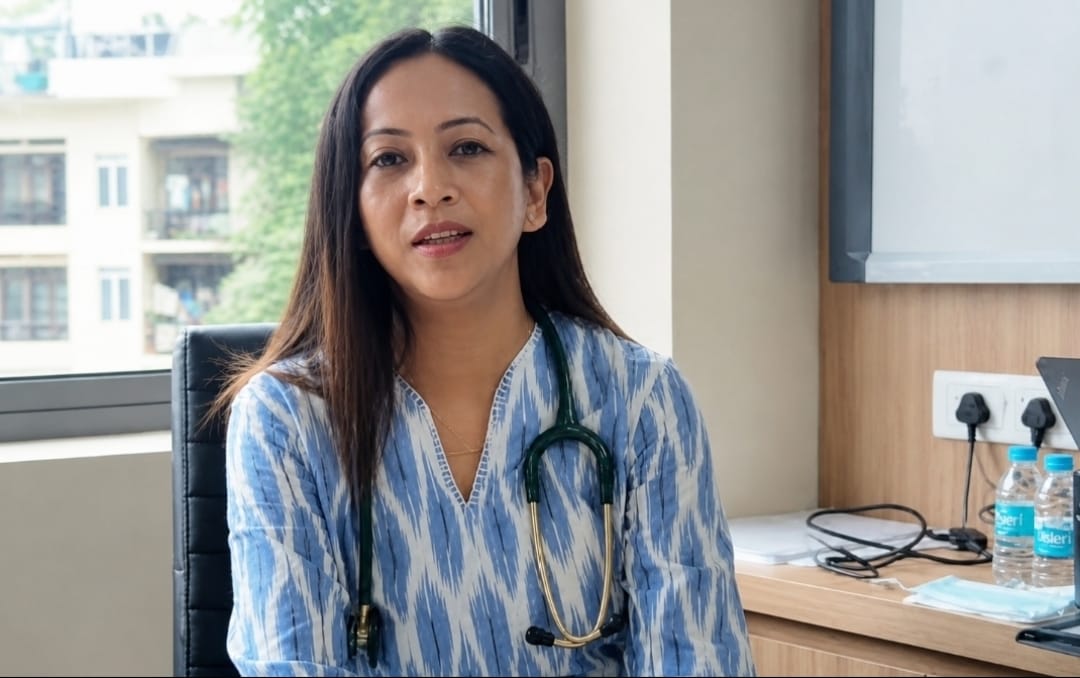Dr Indakiewlin Kharbuli at her clinic talking to patient