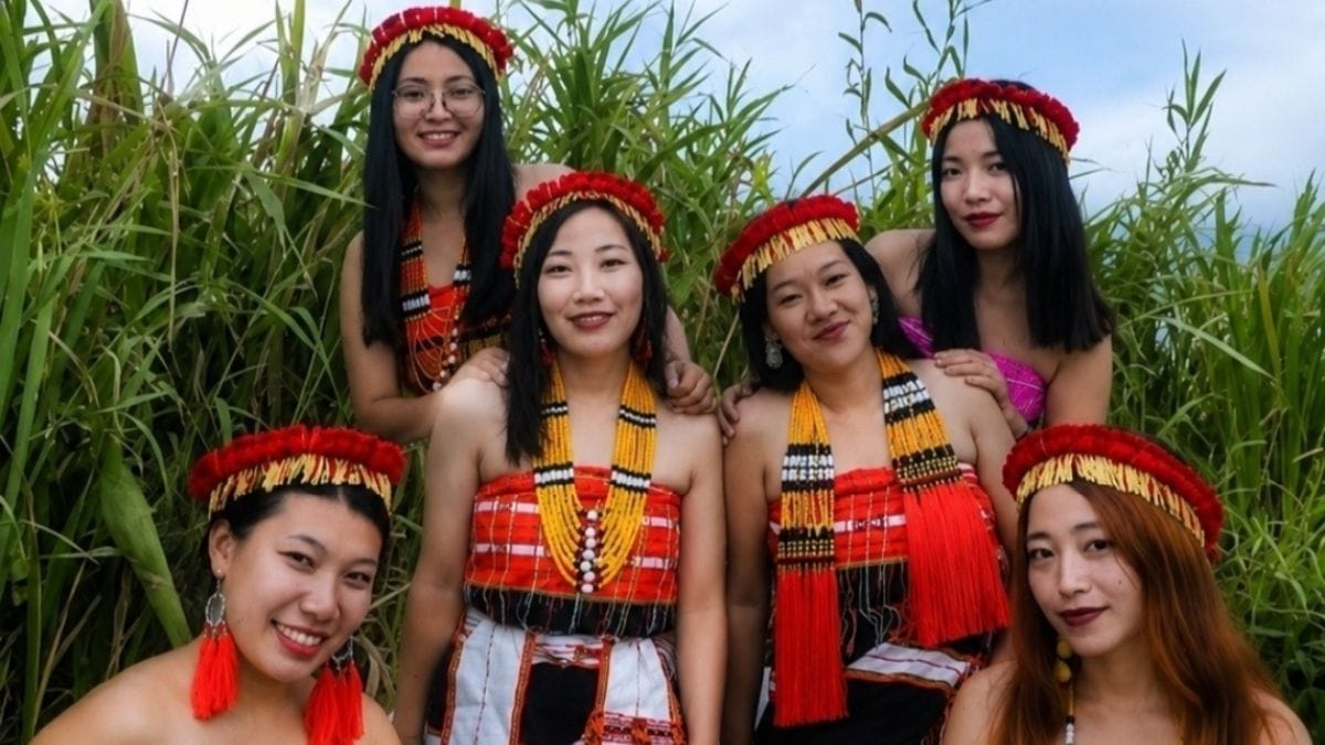 Women in traditional Rongmei attire during a cultural gathering in Nagaland.