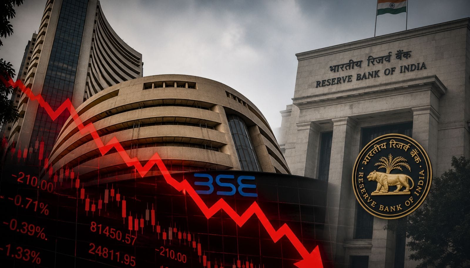 Sensex falls 210 points as investors await RBI rate decision Wednesday
