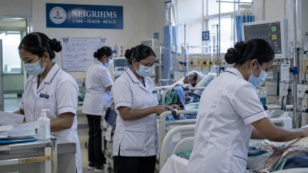 Nurses attending to patients at a hospital ward